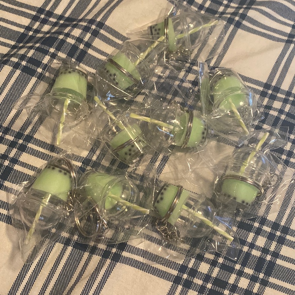 Mini green boba keychains